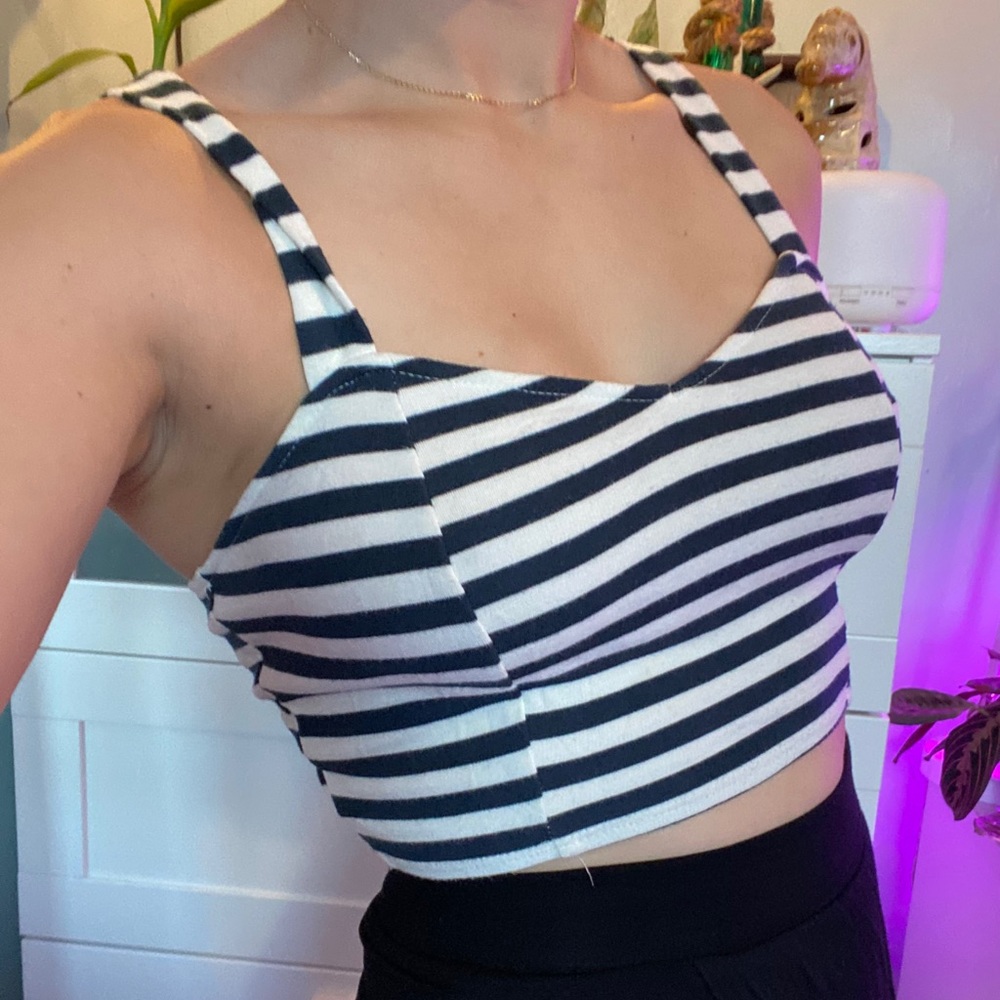 Alya Blue and White Striped Crop Top